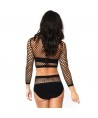 LEG AVENUE ENSEMBLE 2 PIECES NET TOP MANCHES LONGUES ET TAILLE HAUTE TAILLE UNIQUE