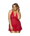 SUBBLIME - QUEEN PLUS RED BABYDOLL MOTIFS FLORAUX DANS LES SEINS