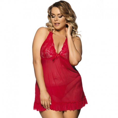 SUBBLIME QUEEN PLUS - RED BABYDOLL MOTIFS FLORAUX DANS LES SEINS