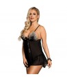 SUBBLIME - BABYDOLL BLACK BEIGE LACETS FLORAUX S / M